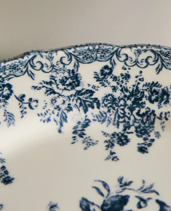 ASSIETTE PLATE FAÏENCE IMPRIMÉ FLEURS