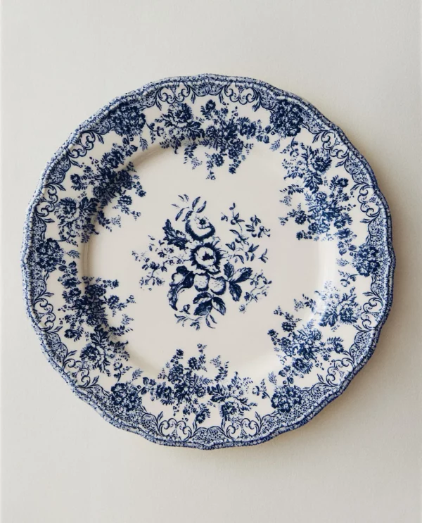 ASSIETTE PLATE FAÏENCE IMPRIMÉ FLEURS